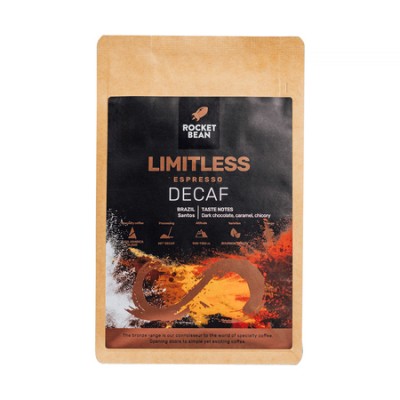 Rocket Bean - kawa ziarnista bezkofeinowa Brazylia Limitless Decaf Espresso 200 g - zdjęcie 1