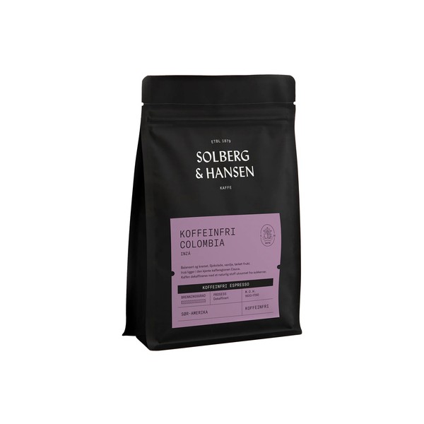 Solberg & Hansen - kawa ziarnista bezkofeinowa Kolumbia Inza Sugarcane Natural Filter 250 g