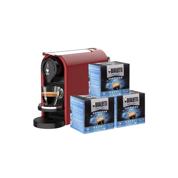 Bialetti - ekspres kapsułkowy Gioia Plus - Czerwony + 48szt kapsułek NAPOLI