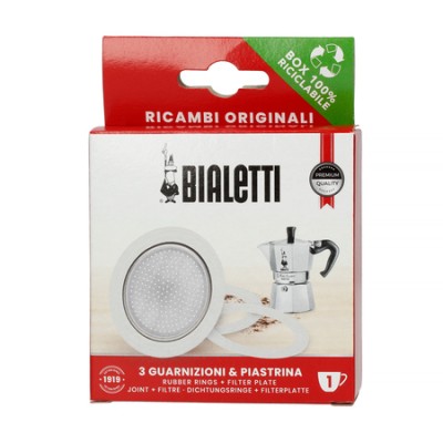Bialetti - Uszczelka (3 szt.) + sitko do kawiarek aluminiowych Bialetti 1tz - zdjęcie 1