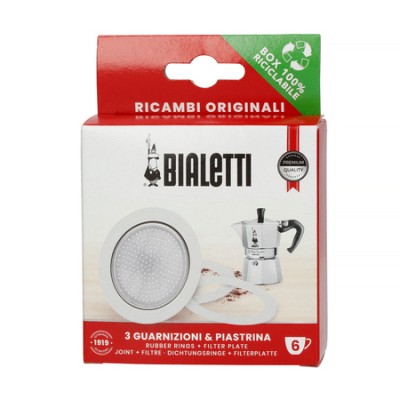 Bialetti - Uszczelka (3 szt.) + sitko do kawiarek aluminiowych Bialetti 6tz - zdjęcie 1